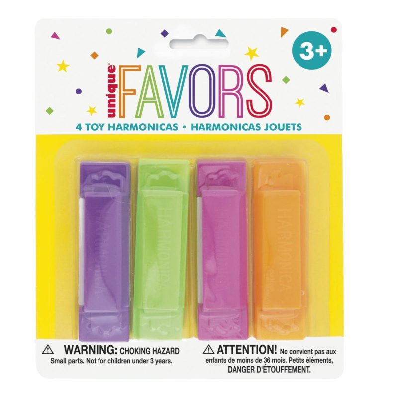 Party Bag Fillers | Neon Harmonicas (Pack Of 4) Gifts Party Bag Fillers