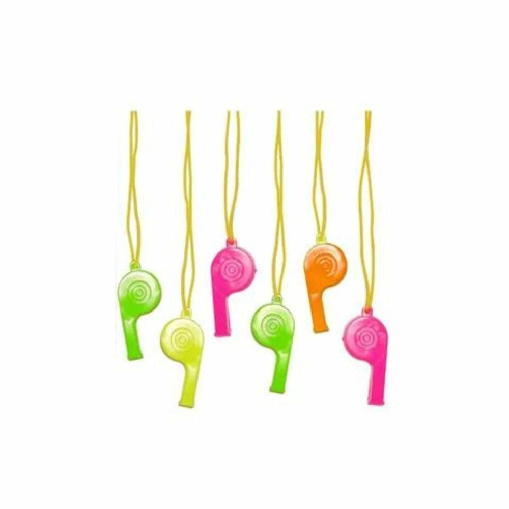 Party Bag Fillers | Neon Plastic Whistles (Pack Of 6) Gifts Party Bag Fillers