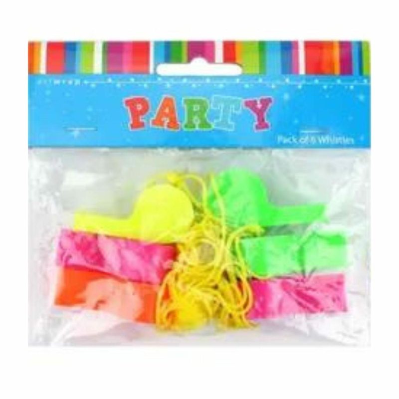 Party Bag Fillers | Neon Plastic Whistles (Pack Of 6) Gifts Party Bag Fillers