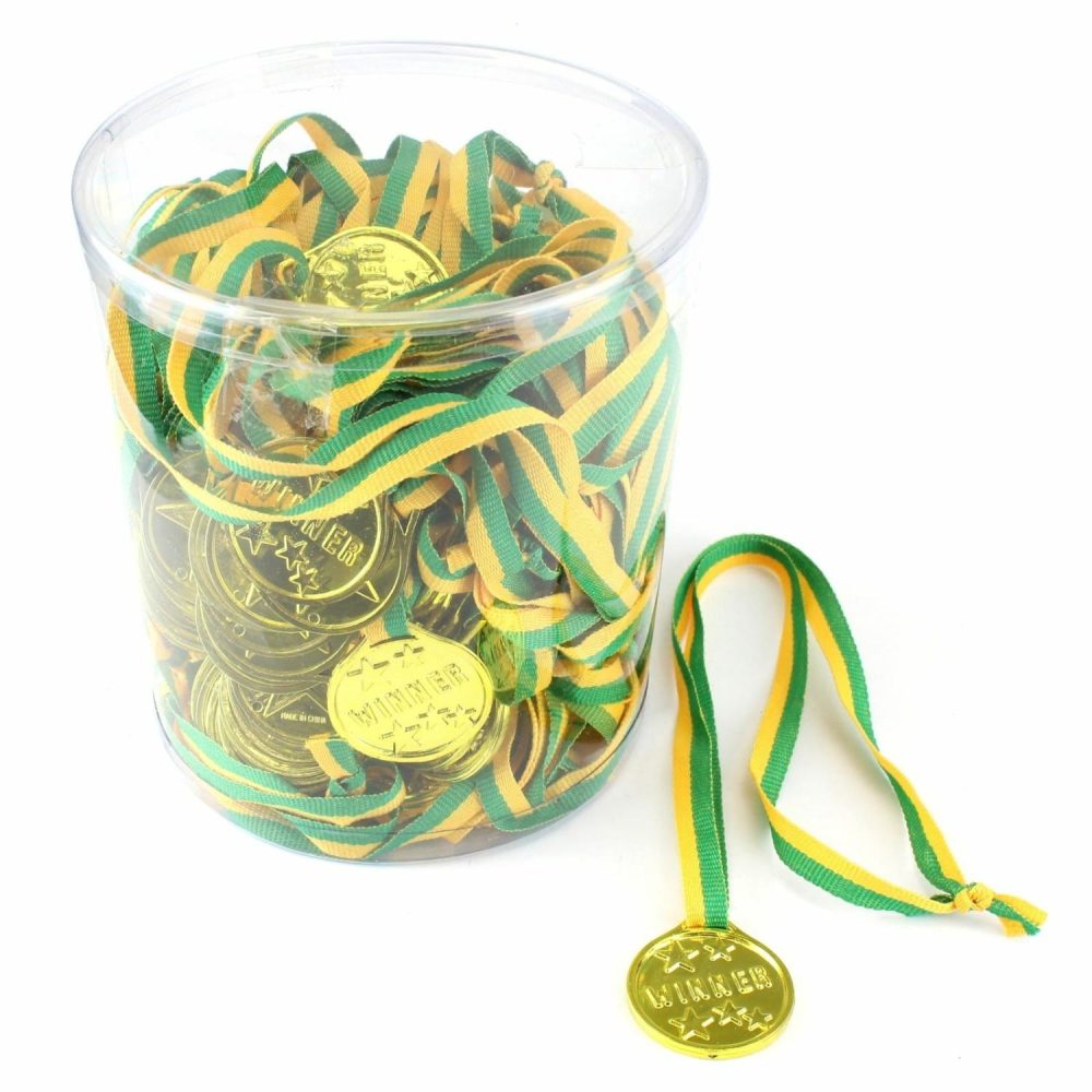 Party Bag Fillers | Plastic Gold Winner Medals (Bulk Pack Of 100) Gifts Party Bag Fillers