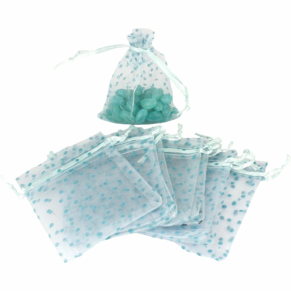 Party Bags | Blue Polka Dot Organza Bag (Pack Of 12) Gifts Party Bags