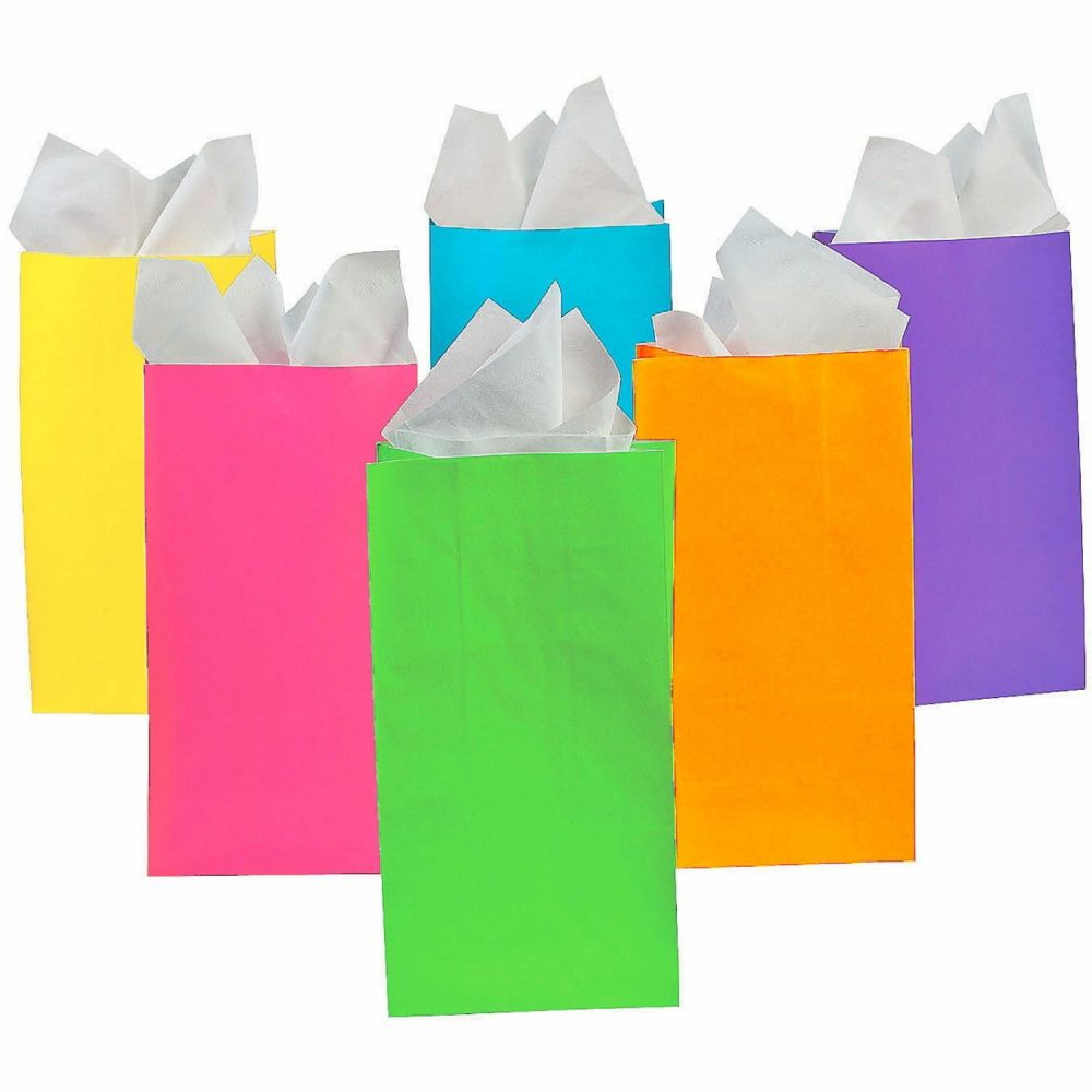 Party Bags | Bright Neon Paper Treat Bags (Pack Of 12) Gifts Party Bags