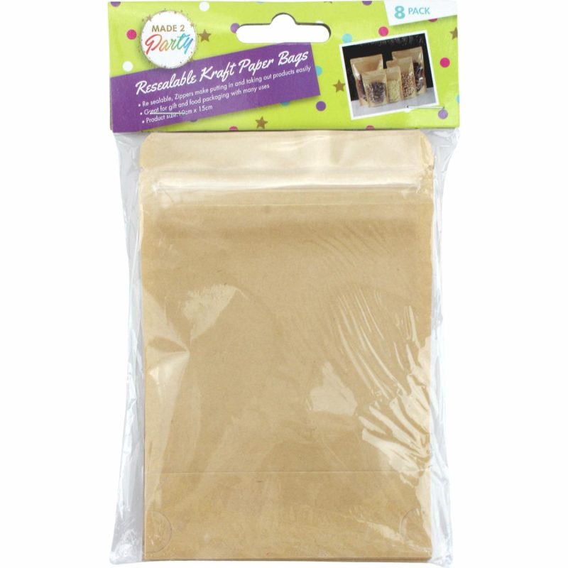 Party Bags | Brown Paper Resealable Bags With Windows 15Cm (8 Pack) Gifts Party Bags