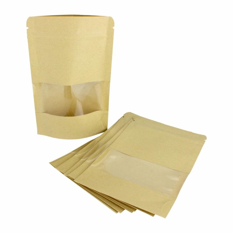 Party Bags | Brown Paper Resealable Bags With Windows 15Cm (Pack Of 8) Gifts Party Bags