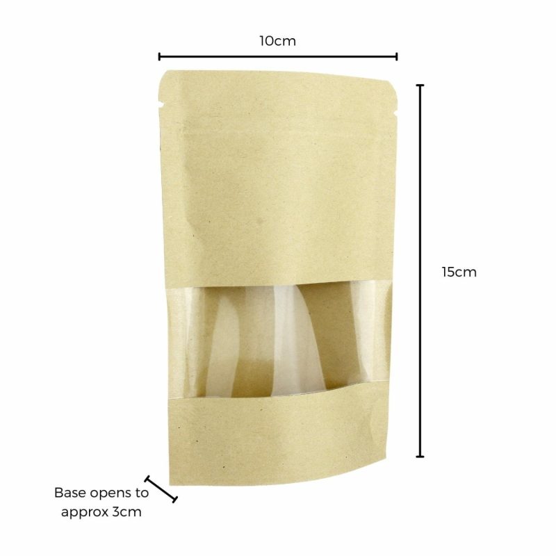 Party Bags | Brown Paper Resealable Bags With Windows 15Cm (Pack Of 8) Gifts Party Bags