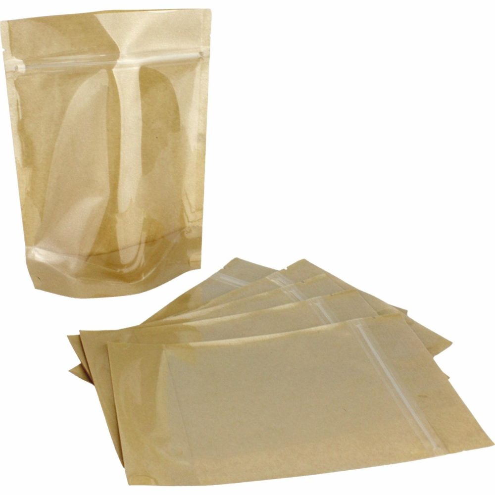 Party Bags | Brown Paper Resealable Bags With Windows 22Cm (6 Pack) Gifts Party Bags