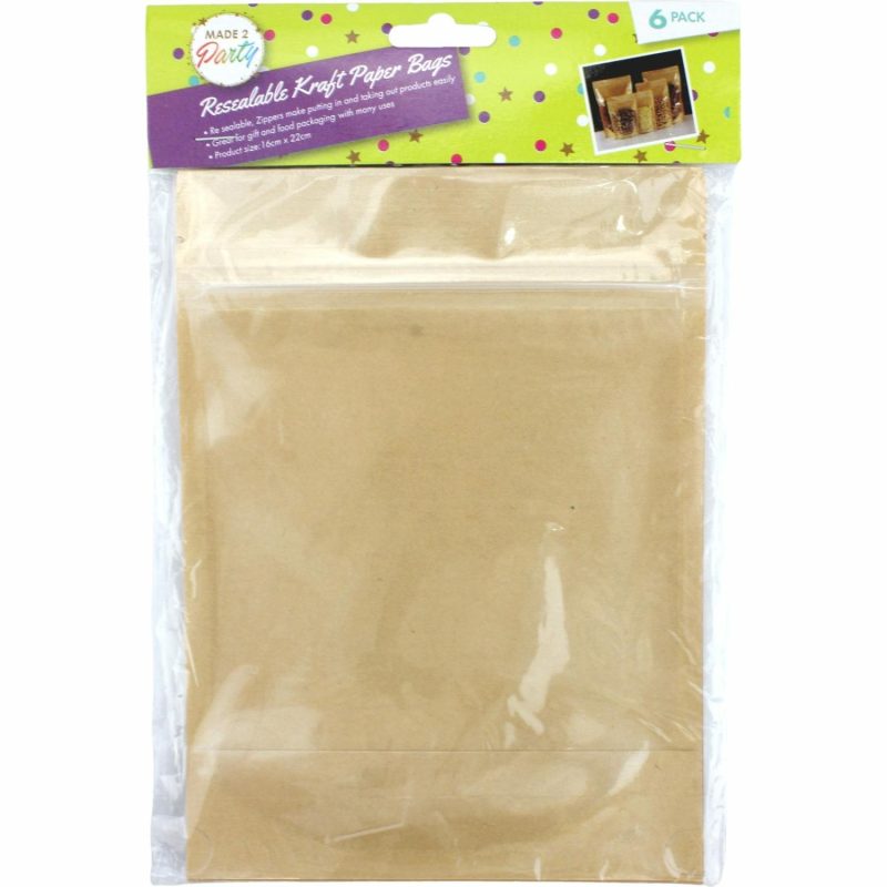 Party Bags | Brown Paper Resealable Bags With Windows 22Cm (6 Pack) Gifts Party Bags