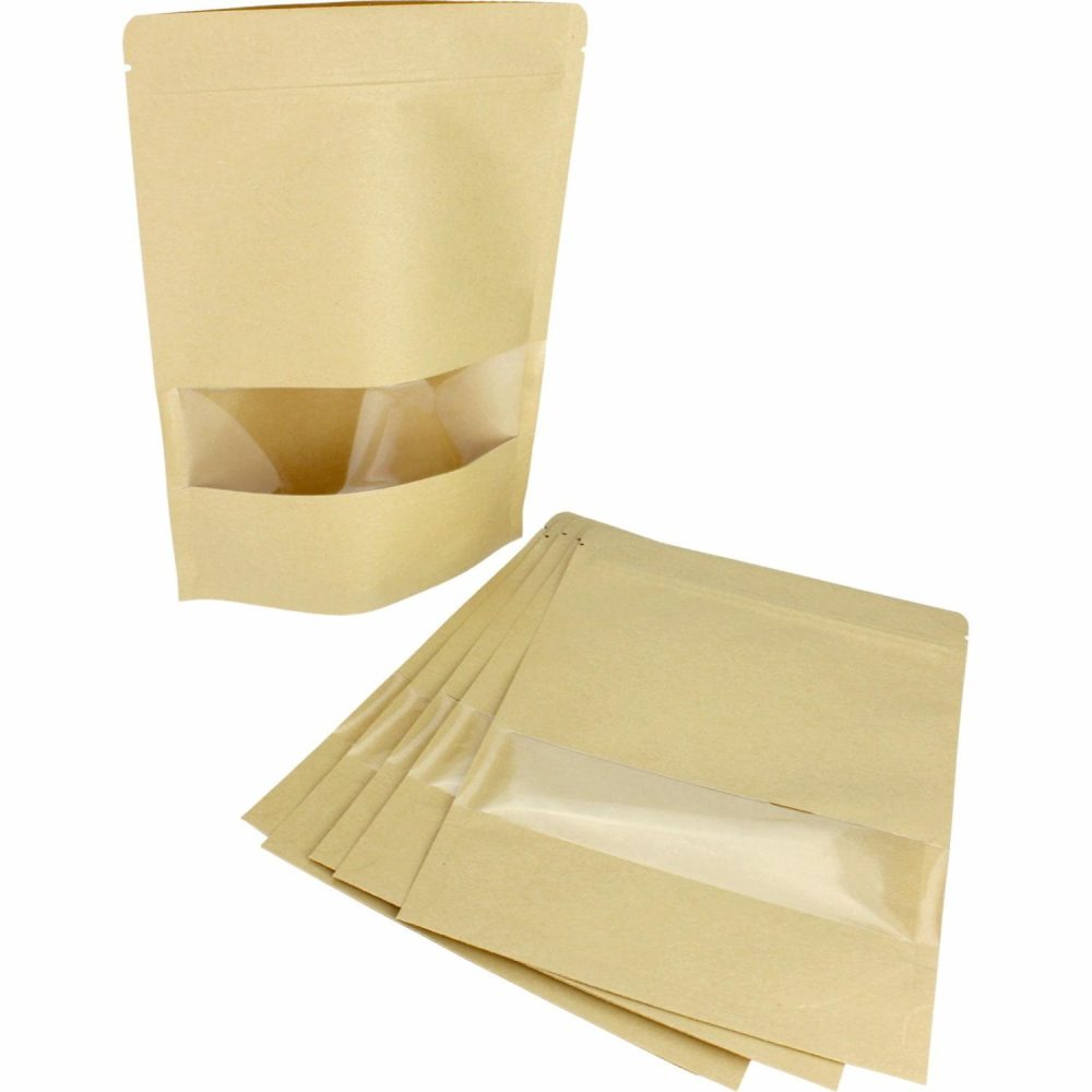 Party Bags | Brown Paper Resealable Bags With Windows 22Cm (Pack Of 6) Gifts Party Bags