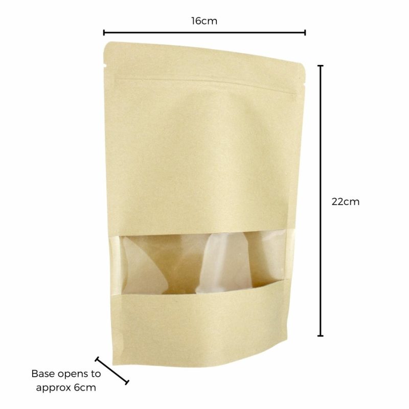 Party Bags | Brown Paper Resealable Bags With Windows 22Cm (Pack Of 6) Gifts Party Bags