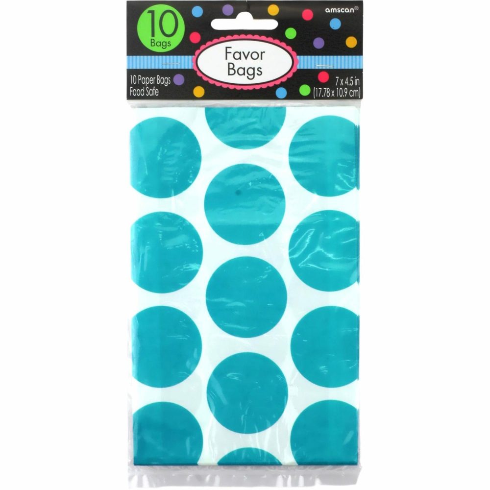 Party Bags | Caribbean Blue Polka Dot Paper Treat Bags (Pack Of 10) Gifts Party Bags