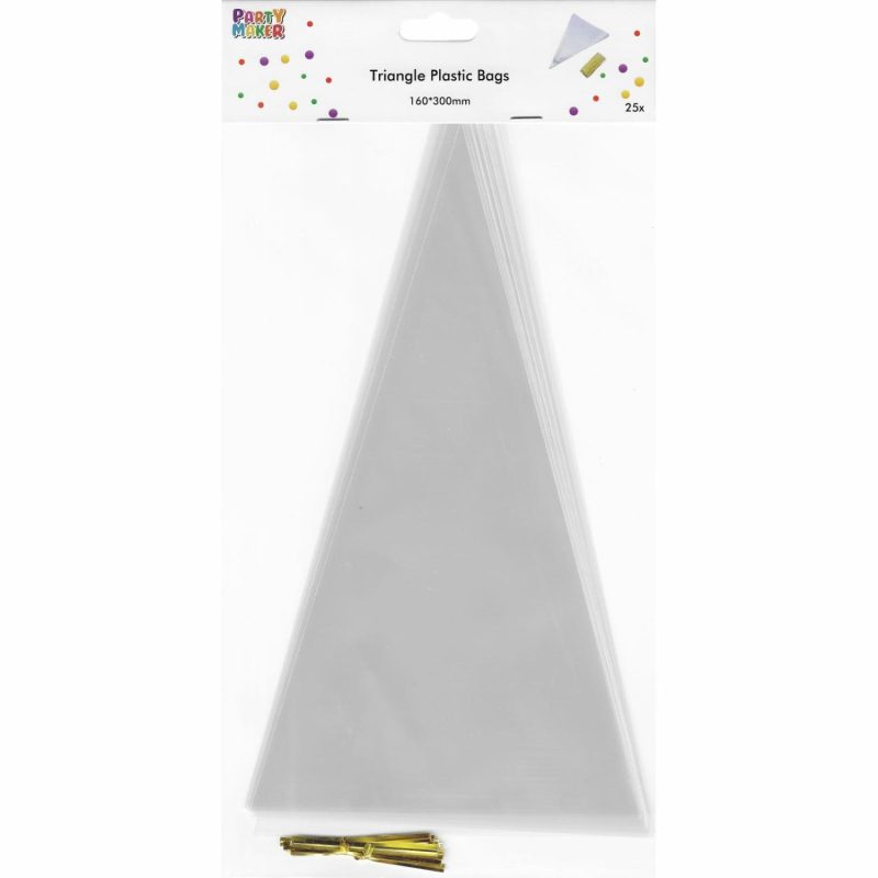 Party Bags | Clear Triangle Cellophane Bags 16Cm X 30Cm (Pack Of 25) Gifts Party Bags