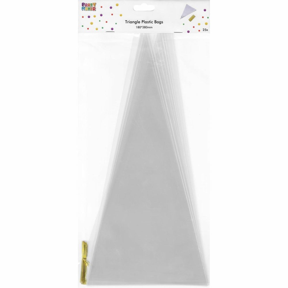 Party Bags | Clear Triangle Cellophane Bags 18Cm X 38Cm (Pack Of 25) Gifts Party Bags