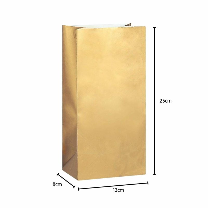 Party Bags | Gold Paper Party Bags (Pack Of 10) Gifts Party Bags