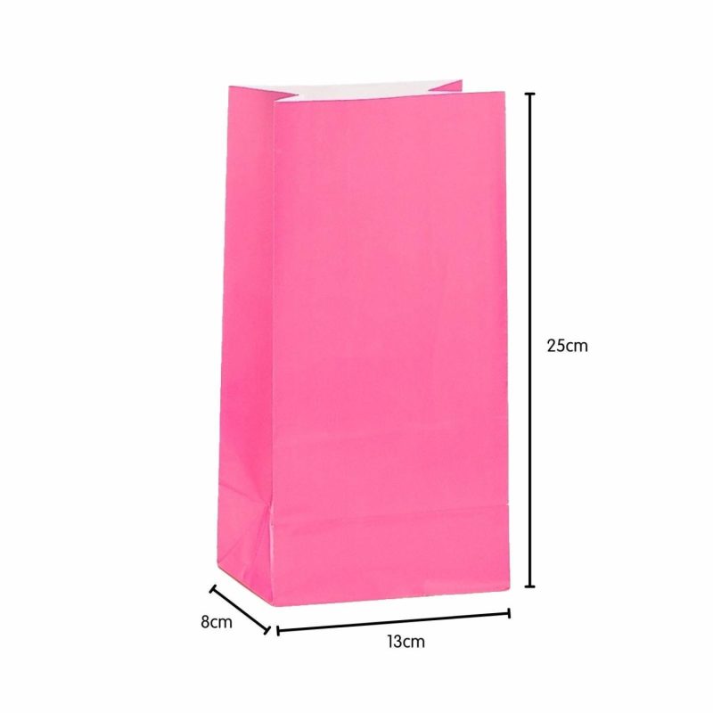 Party Bags | Hot Pink Paper Party Bags (Pack Of 12) Gifts Party Bags