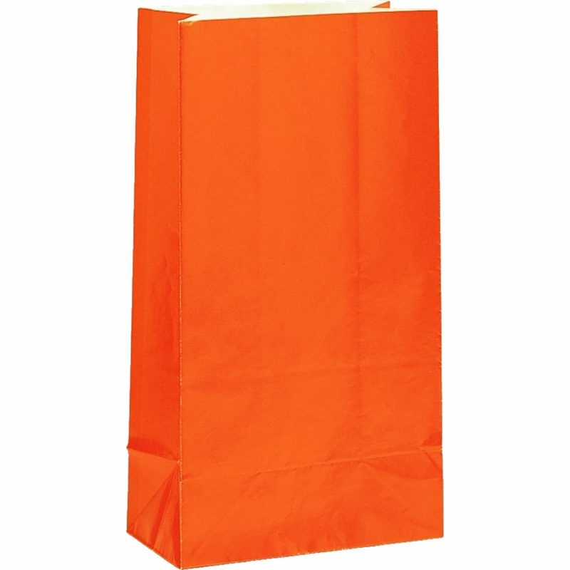 Party Bags | Orange Paper Party Bags (Pack Of 12) Gifts Party Bags