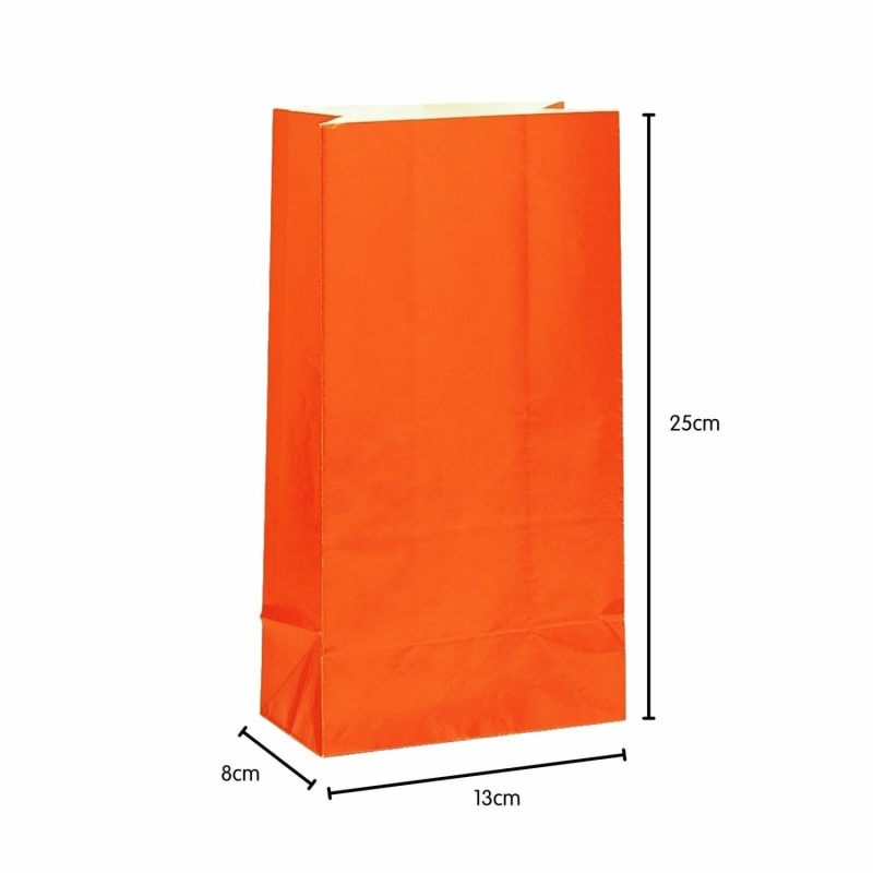 Party Bags | Orange Paper Party Bags (Pack Of 12) Gifts Party Bags