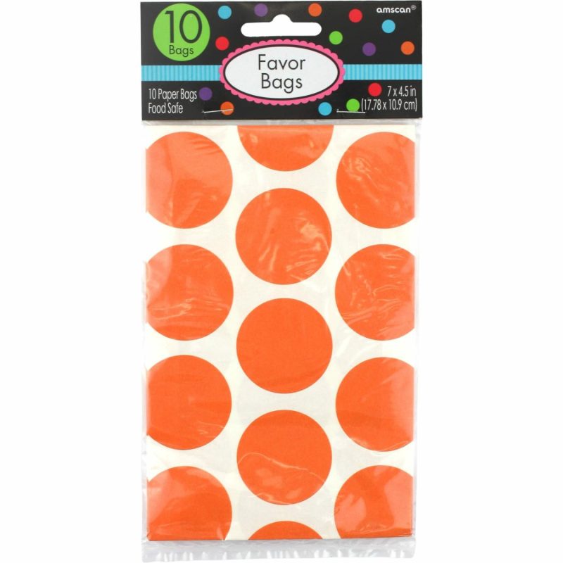 Party Bags | Orange Polka Dot Paper Treat Bags (Pack Of 10) Gifts Party Bags