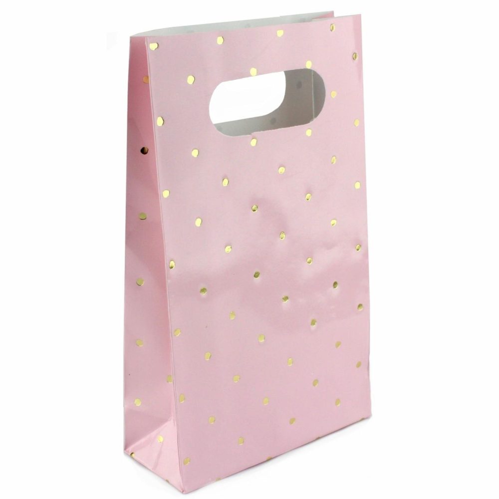 Party Bags | Pink And Gold Foil Dot Paper Treat Bags (Pack Of 6) Gifts Party Bags