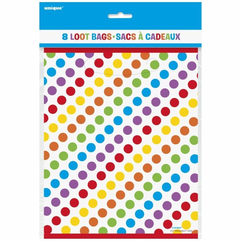 Party Bags | Rainbow Birthday Dots And Stripes Lolly/Treat Bags (Pack Of 8) Gifts Party Bags