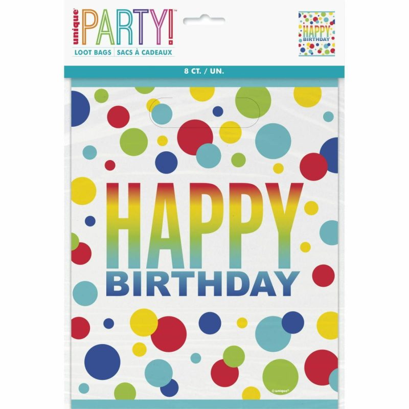 Party Bags | Rainbow Spots Happy Birthday Lolly/Treat Bags (Pack Of 8) Gifts Party Bags