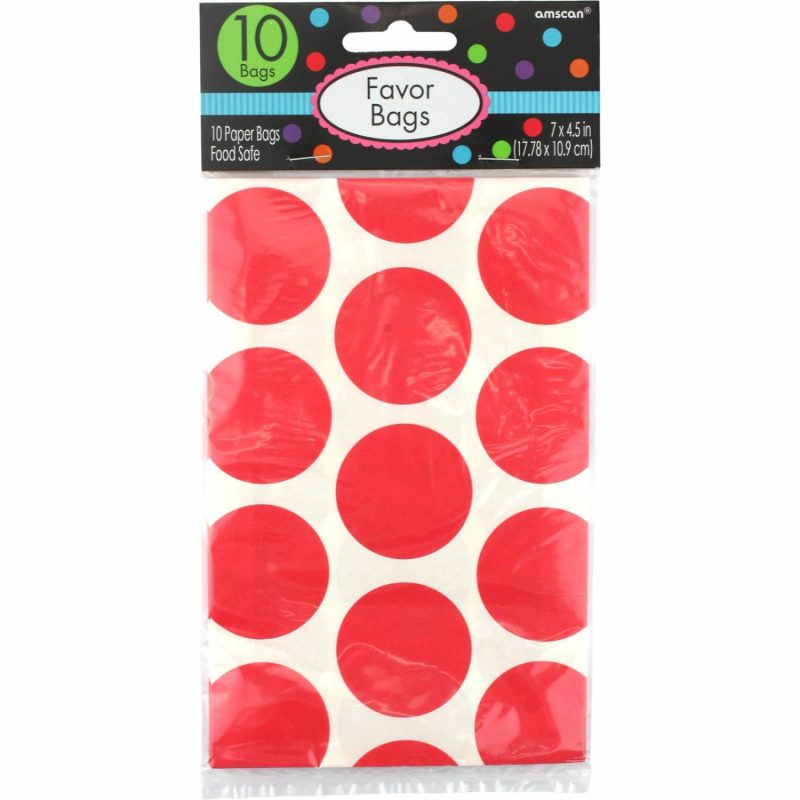 Party Bags | Red Polka Dot Paper Treat Bags (Pack Of 10) Gifts Party Bags