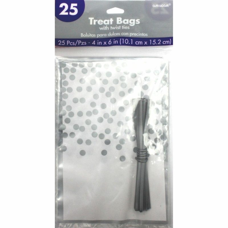 Party Bags | Silver Dots Cellophane Treat Bags (Pack Of 25) Gifts Party Bags