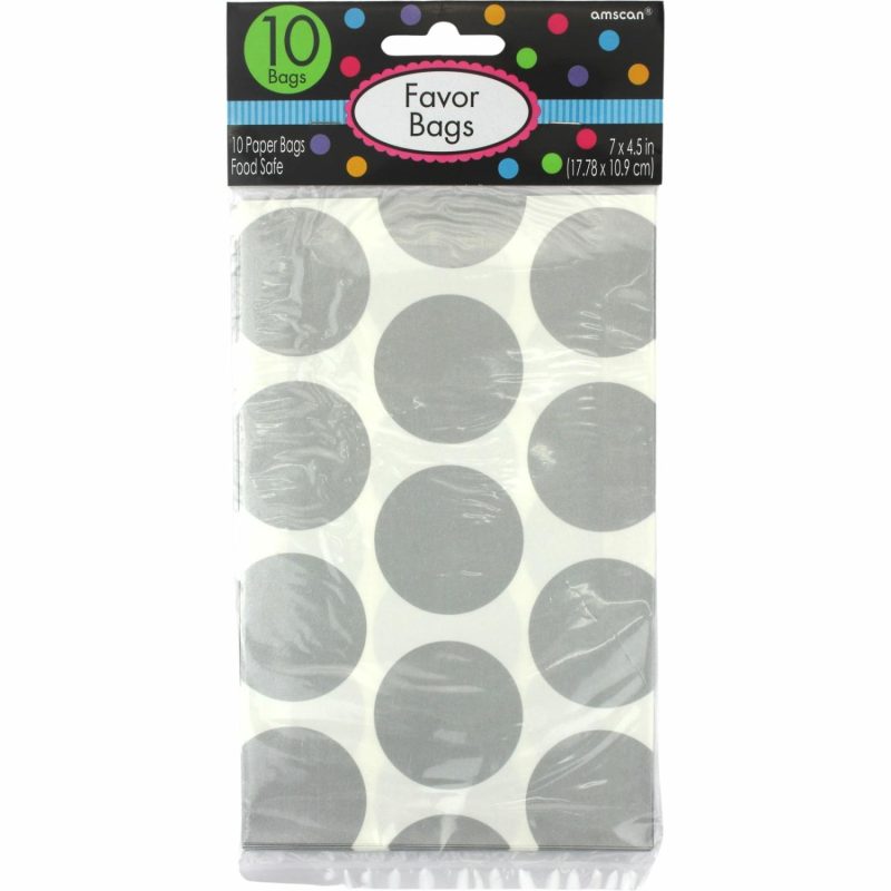 Party Bags | Silver Polka Dot Paper Treat Bags (Pack Of 10) Gifts Party Bags