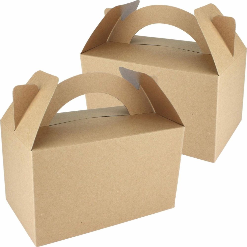 Party Boxes & Containers | Brown Kraft Lolly/Treat Boxes With Handle (Pack Of 2) Gifts Party Boxes & Containers