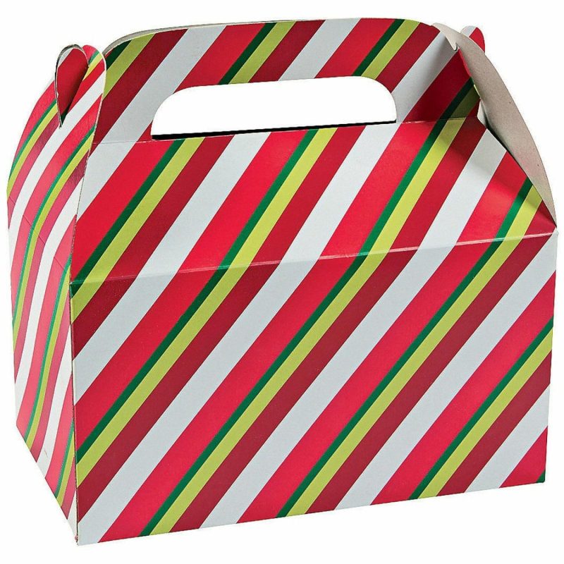 Party Boxes & Containers | Christmas Candy Stripe Treat Boxes (Pack Of 12) Gifts Party Boxes & Containers