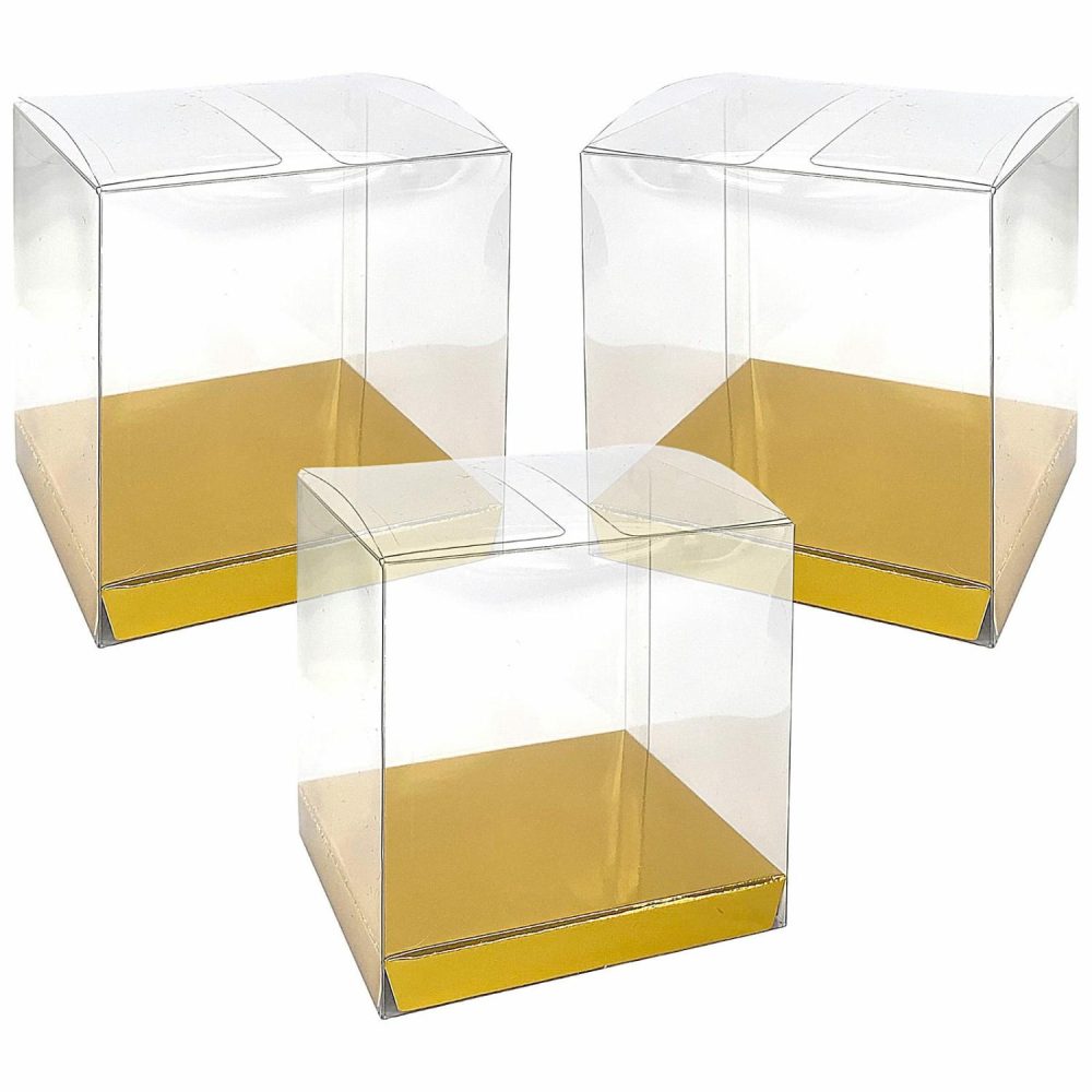 Party Boxes & Containers | Clear And Gold Square Favour Boxes 8Cm (Pack Of 10) Gifts Party Boxes & Containers