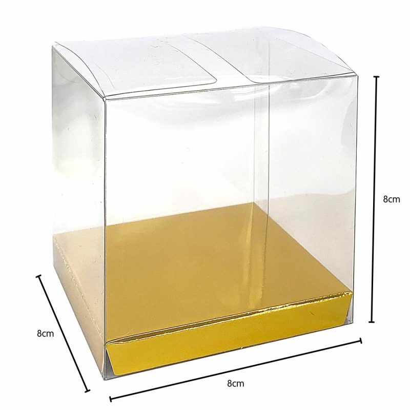 Party Boxes & Containers | Clear And Gold Square Favour Boxes 8Cm (Pack Of 10) Gifts Party Boxes & Containers