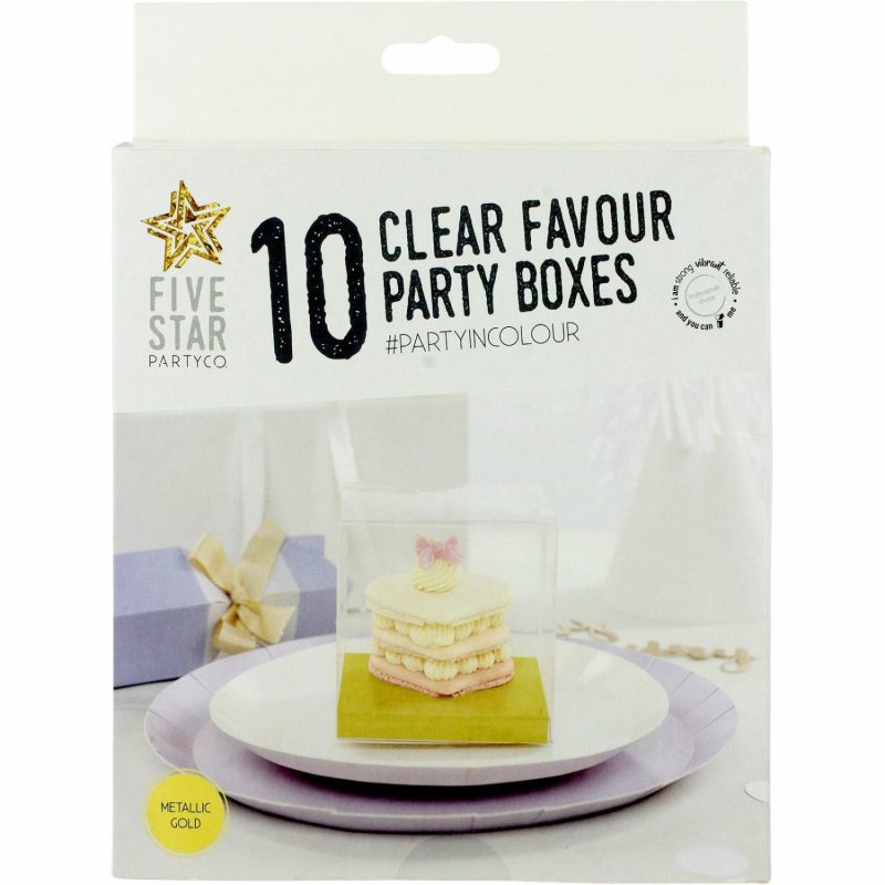 Party Boxes & Containers | Clear And Gold Square Favour Boxes 8Cm (Pack Of 10) Gifts Party Boxes & Containers