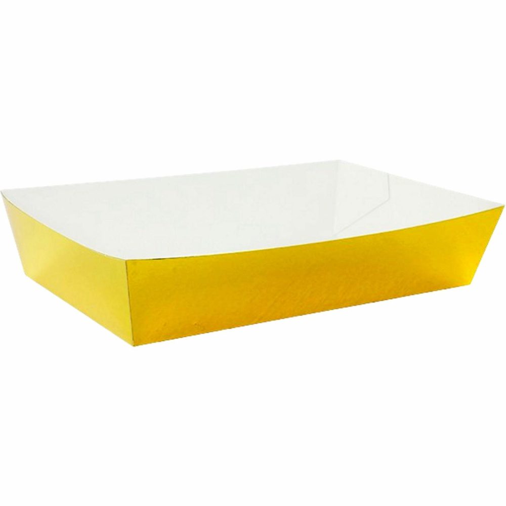 Party Boxes & Containers | Gold Metallic Paper Food Trays 19Cm X 11Cm (Pack Of 10) Gifts Party Boxes & Containers