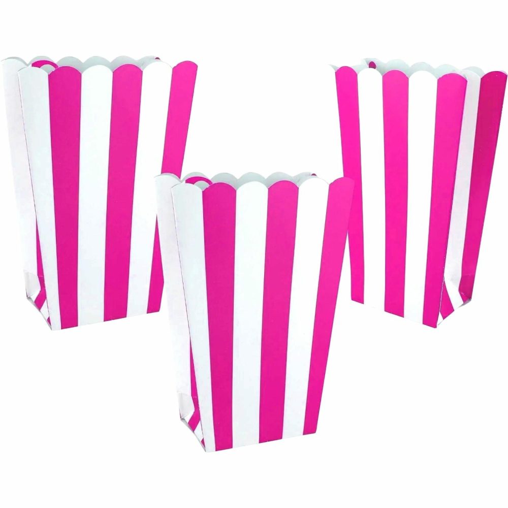 Party Boxes & Containers | Hot Pink Stripe Popcorn Boxes (Pack Of 5) Gifts Party Boxes & Containers