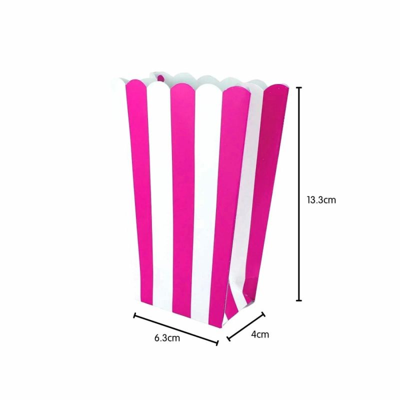 Party Boxes & Containers | Hot Pink Stripe Popcorn Boxes (Pack Of 5) Gifts Party Boxes & Containers