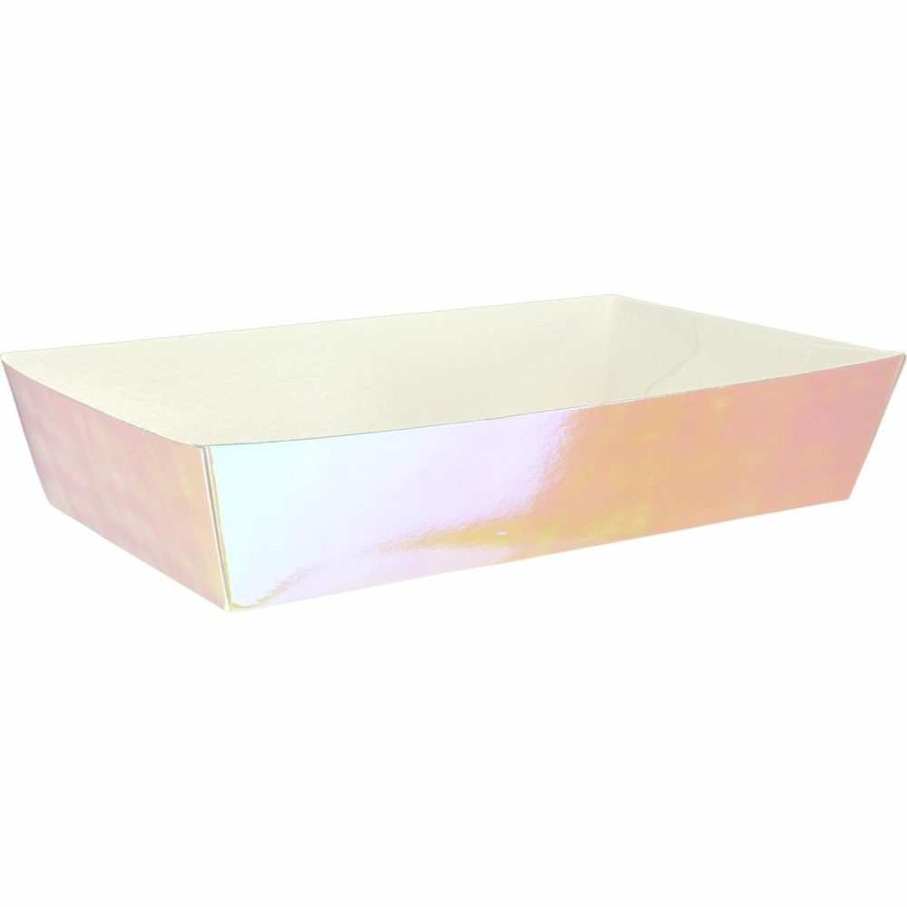 Party Boxes & Containers | Iridescent Paper Food Trays 19Cm X 11Cm (Pack Of 10) Gifts Party Boxes & Containers