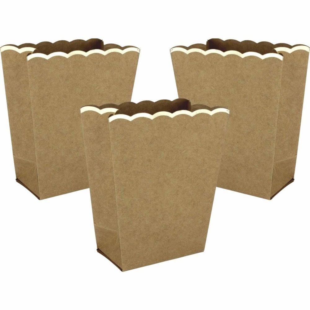 Party Boxes & Containers | Mini Kraft Paper & Gold Scalloped Popcorn Boxes (Pack Of 6) Gifts Party Boxes & Containers