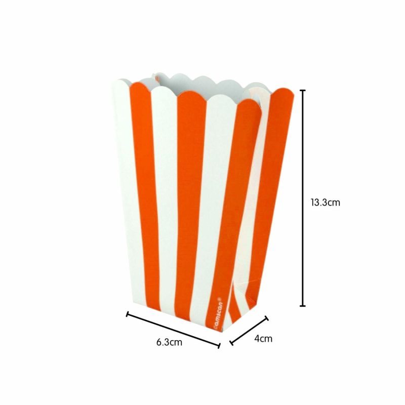 Party Boxes & Containers | Orange Stripe Popcorn Boxes (Pack Of 5) Gifts Party Boxes & Containers