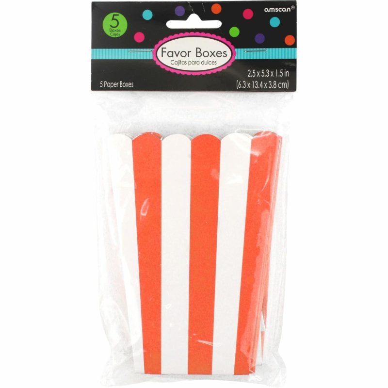 Party Boxes & Containers | Orange Stripe Popcorn Boxes (Pack Of 5) Gifts Party Boxes & Containers