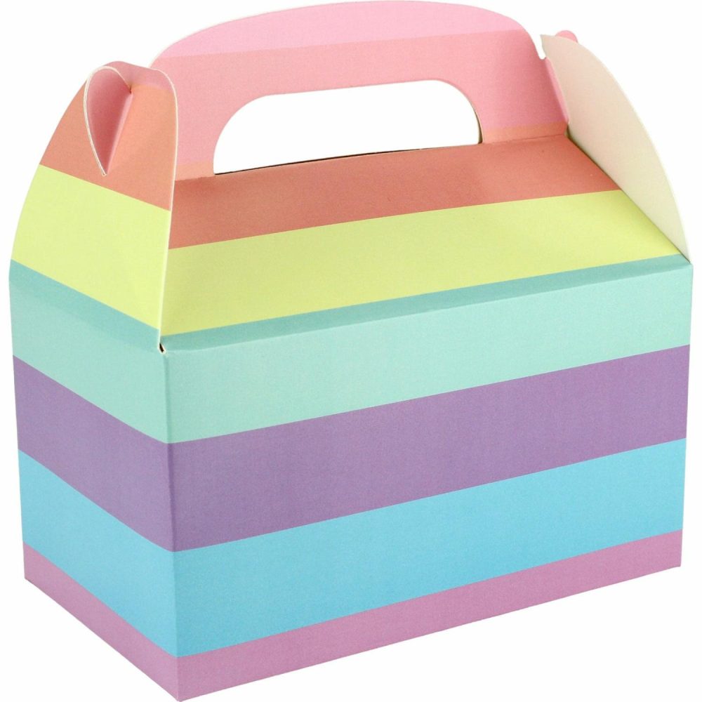 Party Boxes & Containers | Pastel Stripe Lolly/Treat Boxes With Handle (Pack Of 6) Gifts Party Boxes & Containers