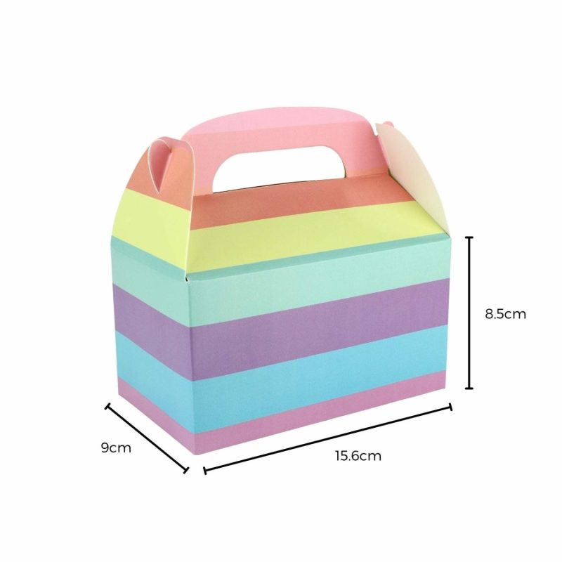 Party Boxes & Containers | Pastel Stripe Lolly/Treat Boxes With Handle (Pack Of 6) Gifts Party Boxes & Containers