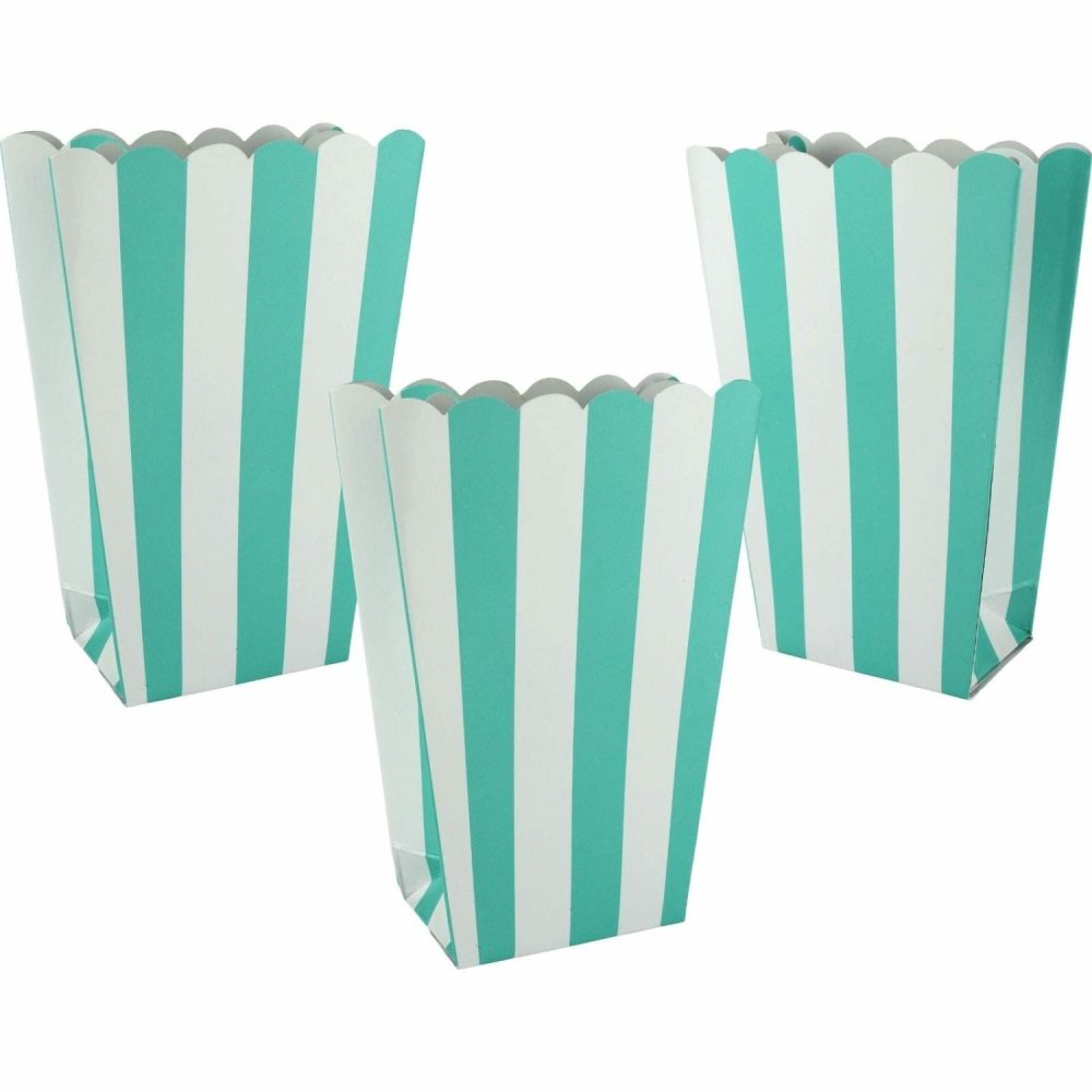 Party Boxes & Containers | Pastel Turquoise Stripe Popcorn Boxes (Pack Of 5) Gifts Party Boxes & Containers