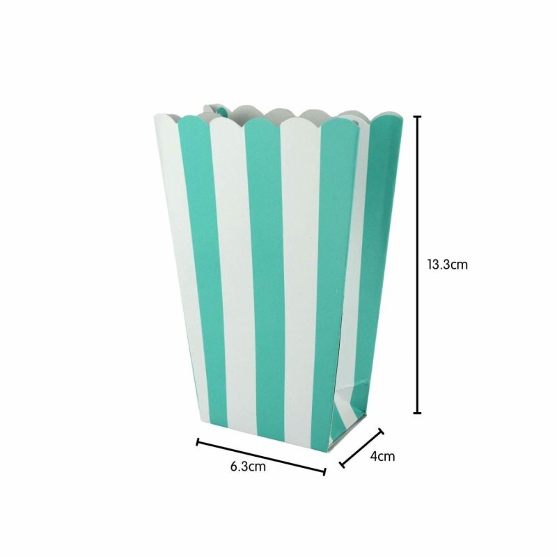 Party Boxes & Containers | Pastel Turquoise Stripe Popcorn Boxes (Pack Of 5) Gifts Party Boxes & Containers