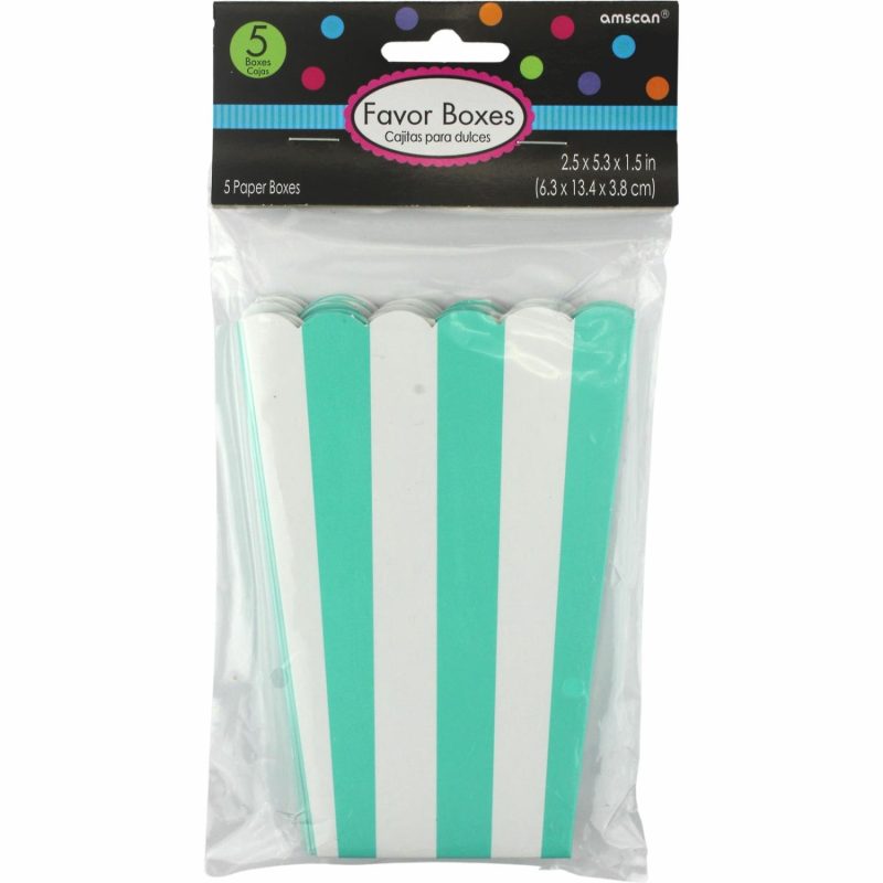 Party Boxes & Containers | Pastel Turquoise Stripe Popcorn Boxes (Pack Of 5) Gifts Party Boxes & Containers