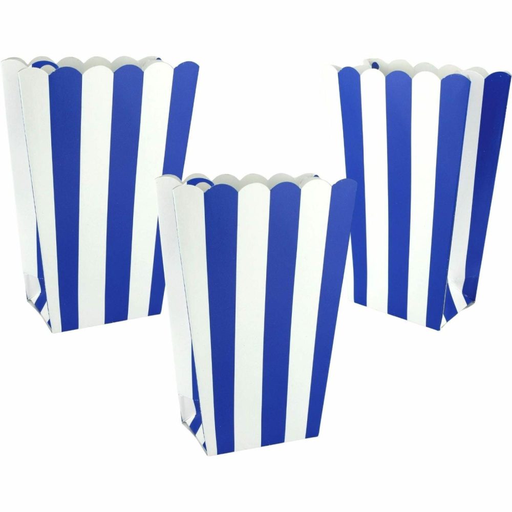 Party Boxes & Containers | Royal Blue Stripe Popcorn Boxes (Pack Of 5) Gifts Party Boxes & Containers