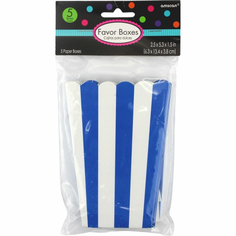 Party Boxes & Containers | Royal Blue Stripe Popcorn Boxes (Pack Of 5) Gifts Party Boxes & Containers