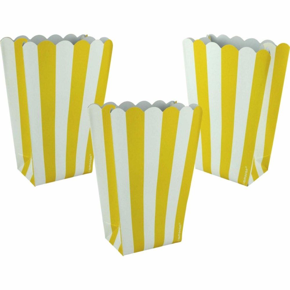 Party Boxes & Containers | Yellow Stripe Popcorn Boxes (Pack Of 5) Gifts Party Boxes & Containers