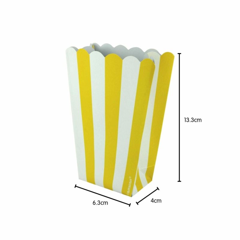 Party Boxes & Containers | Yellow Stripe Popcorn Boxes (Pack Of 5) Gifts Party Boxes & Containers