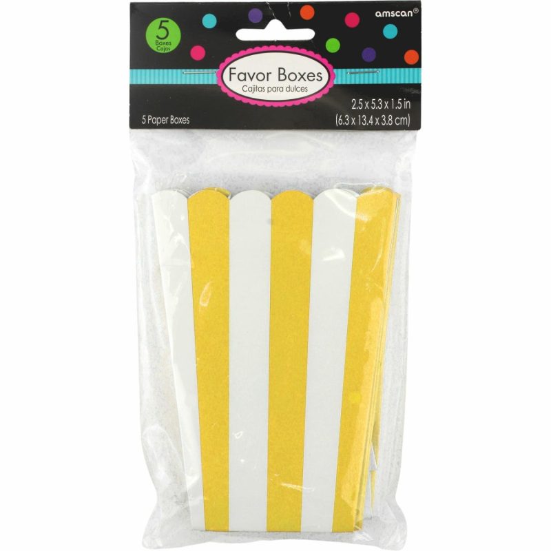 Party Boxes & Containers | Yellow Stripe Popcorn Boxes (Pack Of 5) Gifts Party Boxes & Containers