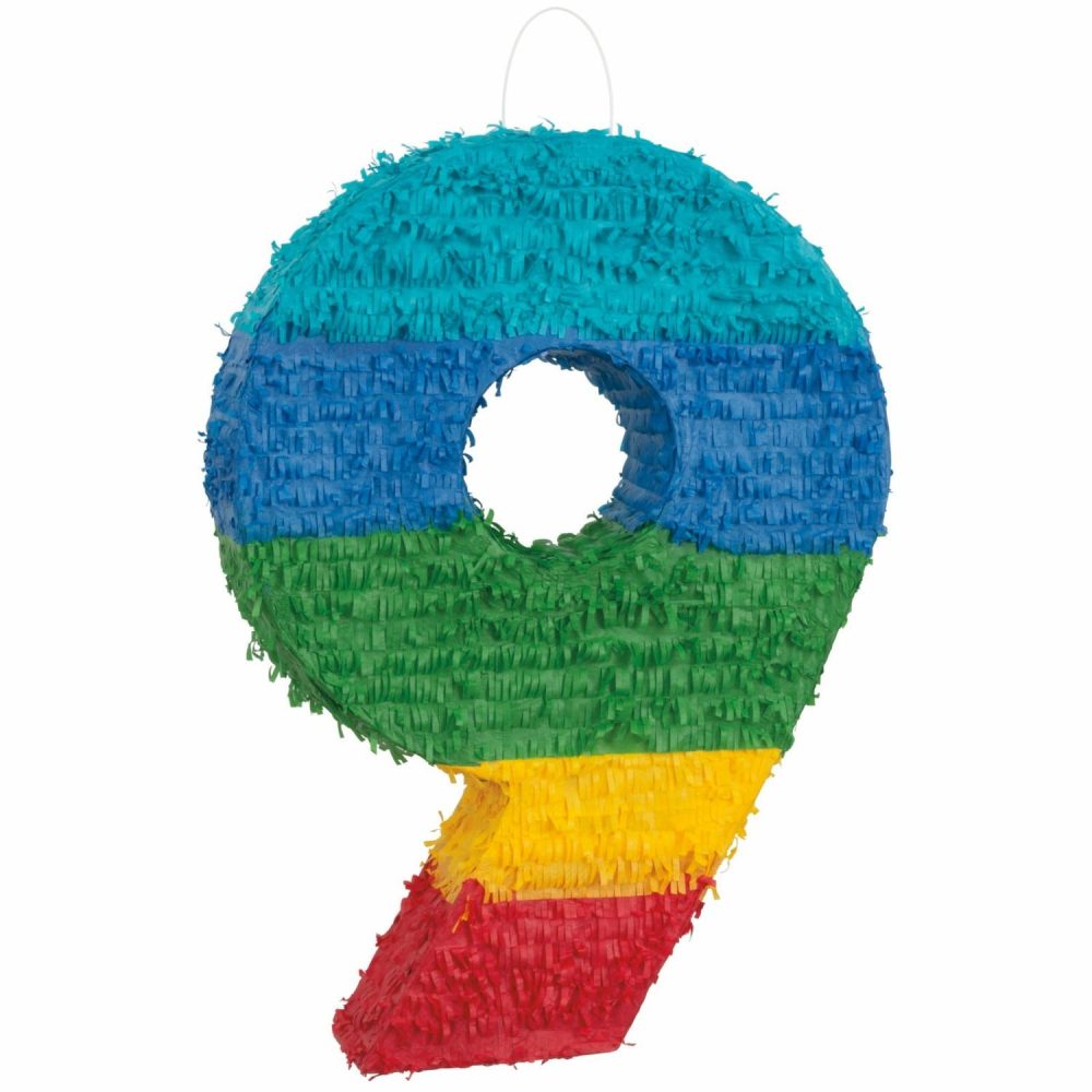 Pinatas | Rainbow Stripe Number 9 Pinata Decor Pinatas